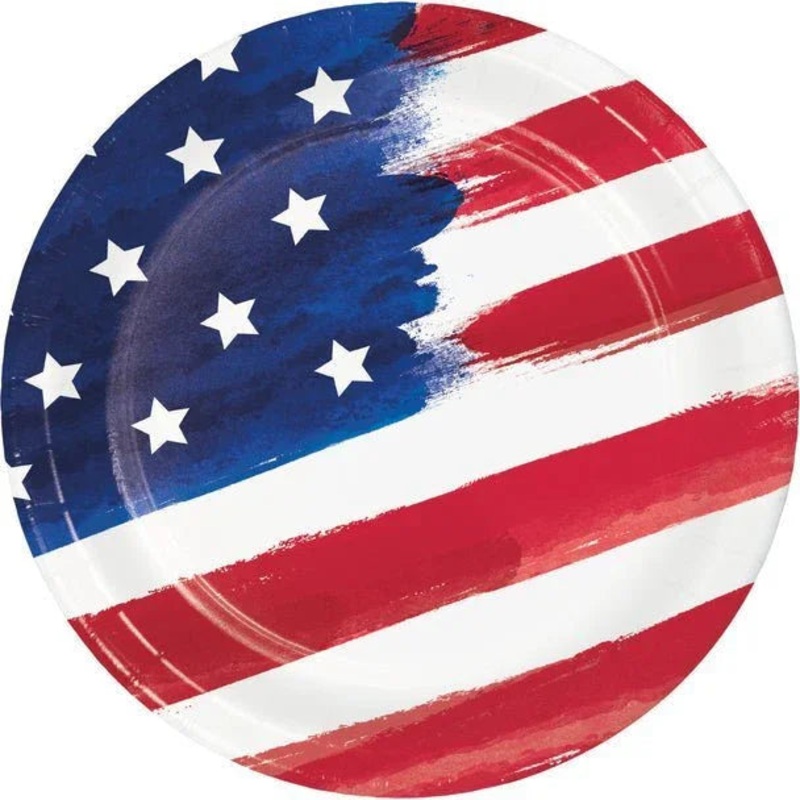 4th Of July Painterly Patriotic Lunch Plates 8 3/4 | 8ct