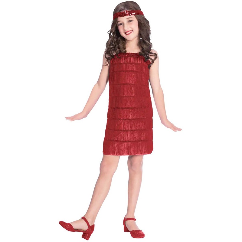 1920s Red Fringed Flapper Dress Girls Costume