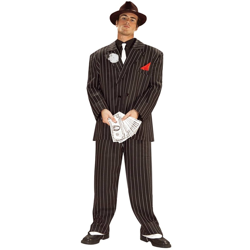 1920s Gangster Boss Mens Black And White Pinstripe Costume