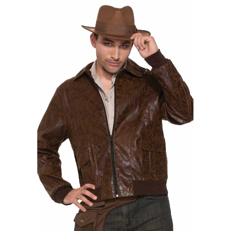 1940s Mens Brown Faux Suede Bomber Costume Jacket