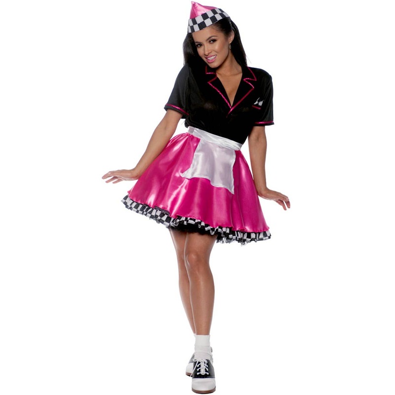 1950s Pink Car Hop Womens Fancy Dress Costume