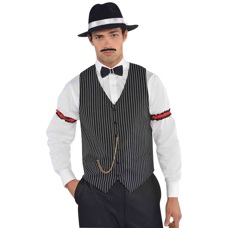 1920s Black and White Mens Pinstripe Gangster Vest