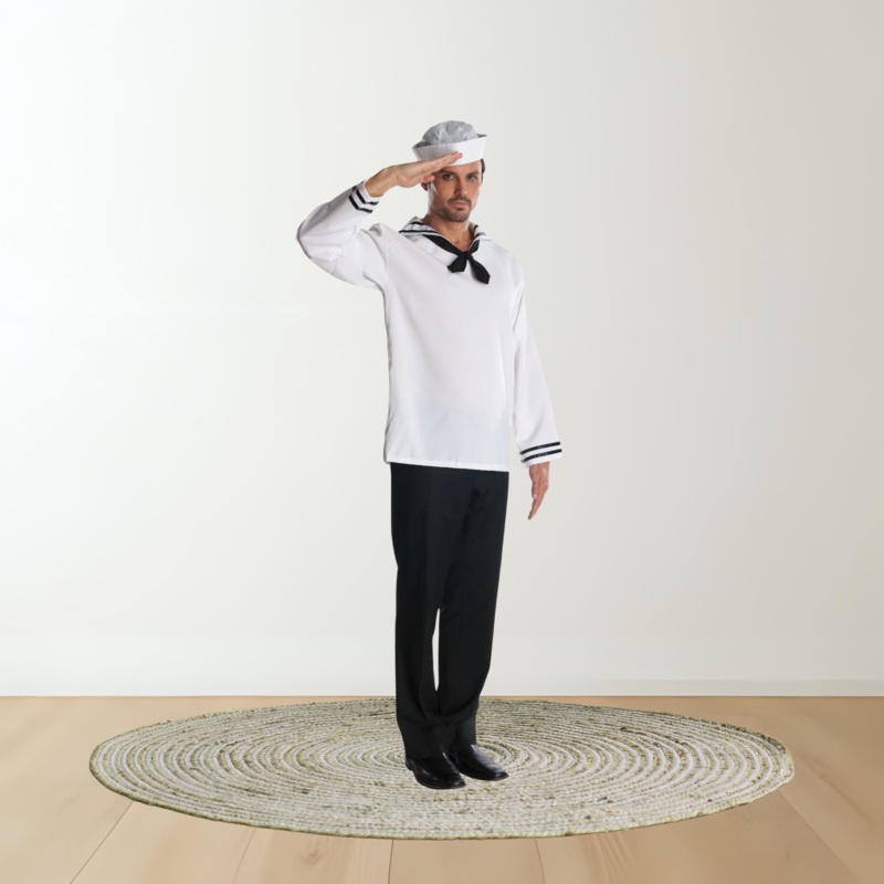 Adults Sailor Costume  White Shirt & Hat Fancy Dress
