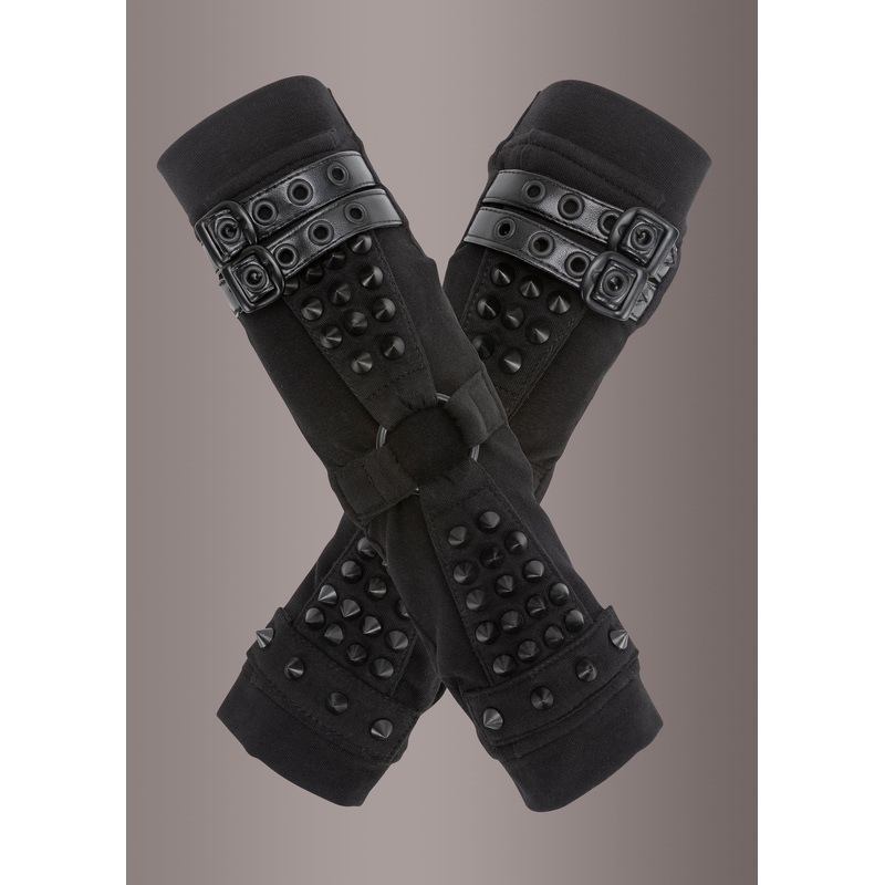 Atomic Punk Black Buckle Arm Warmers with Studs