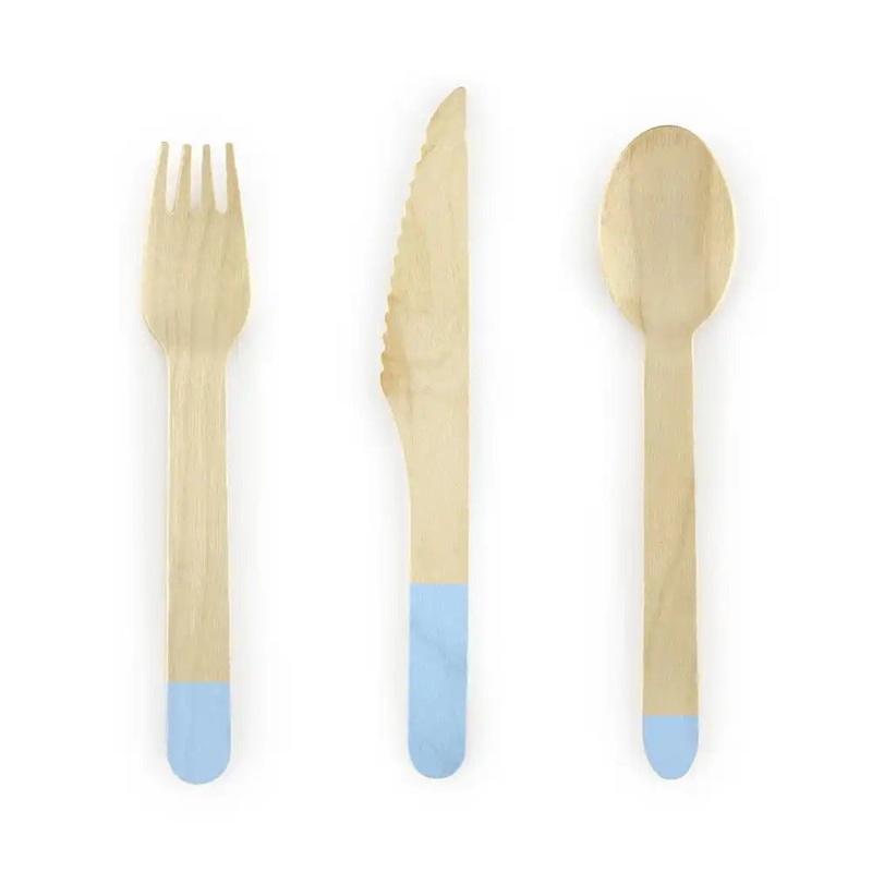 Wooden Party Cutlery – Light Blue (x6 guests)