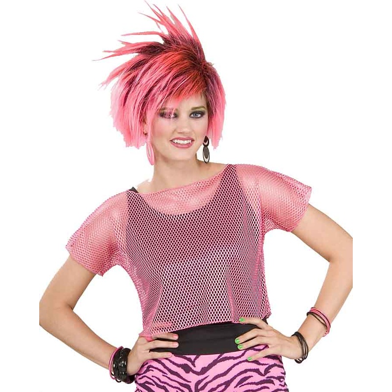 90s 80s Pink Mesh Womens Top|Standard