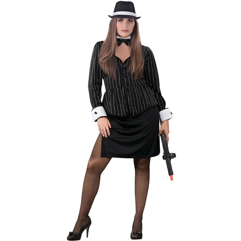 1920s Pinstripe Gangster Plus Size Womens Costume