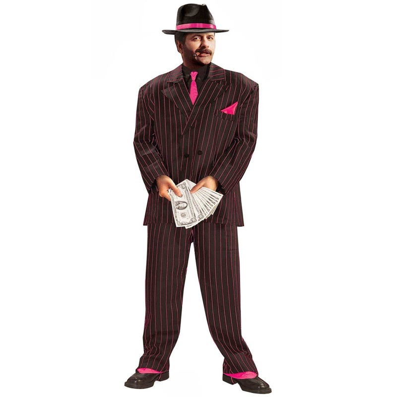 1920s Black and Pink Pinstripe Mens Gangster Costume